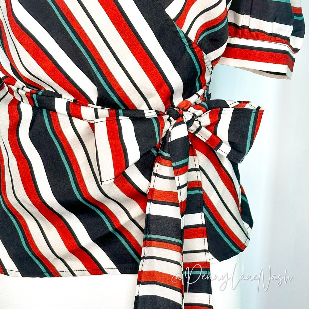 A Calin by Flying Tomato Puff Sleeve Striped Wrap Top - Picture 3 of 12